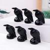 1pcs Hand Carved Black Obsidian Crow Figurine, Polished Stone Animal Sculpture for Office & Home Decor, Crystal Desk Ornament