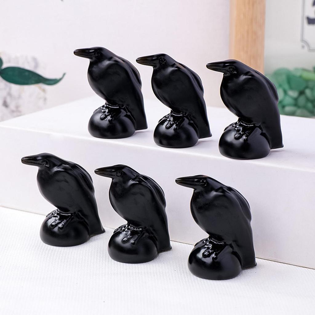 1pcs Hand Carved Black Obsidian Crow Figurine, Polished Stone Animal Sculpture for Office & Home Decor, Crystal Desk Ornament