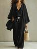 Women's Two-piece Outfit Set Three Quarter Sleeve Cardigan Top Elastic Waist Wide Leg Pants Linen Casual Lounge Set