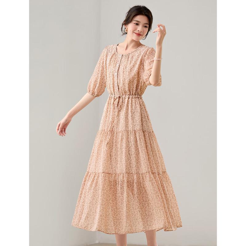 Oudifu Women s Summer Short-Sleeve A-Line Midi Dress M