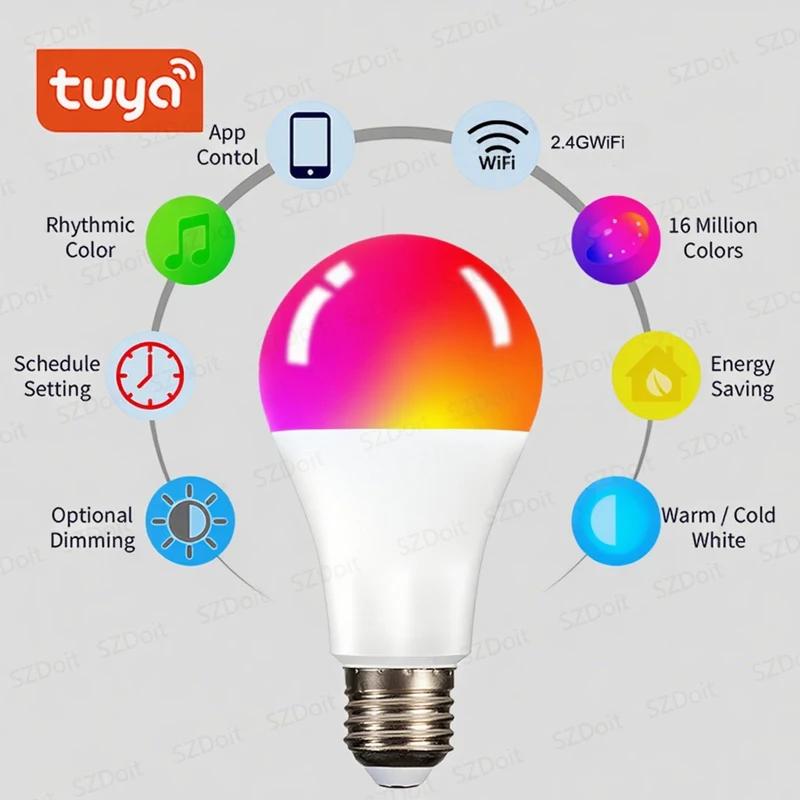 Smart LED Bulb E27 TuYa APP 110V 220VControl Dimmable Light Bluetooth RGB Lamp  Bedroom Decoration Party Lighting Smart Life
