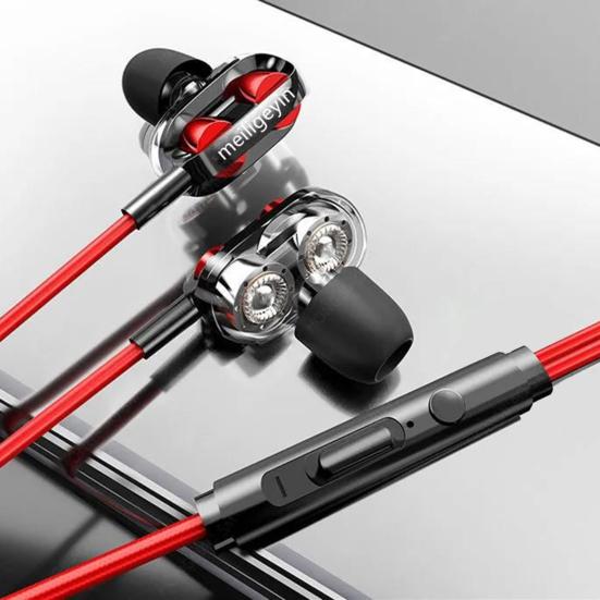 C52 Wired Earbuds Wire Control Noise Reduction In-ear Metal Dual Moving Coil Eight-core 3.5mm Earphones for Gaming