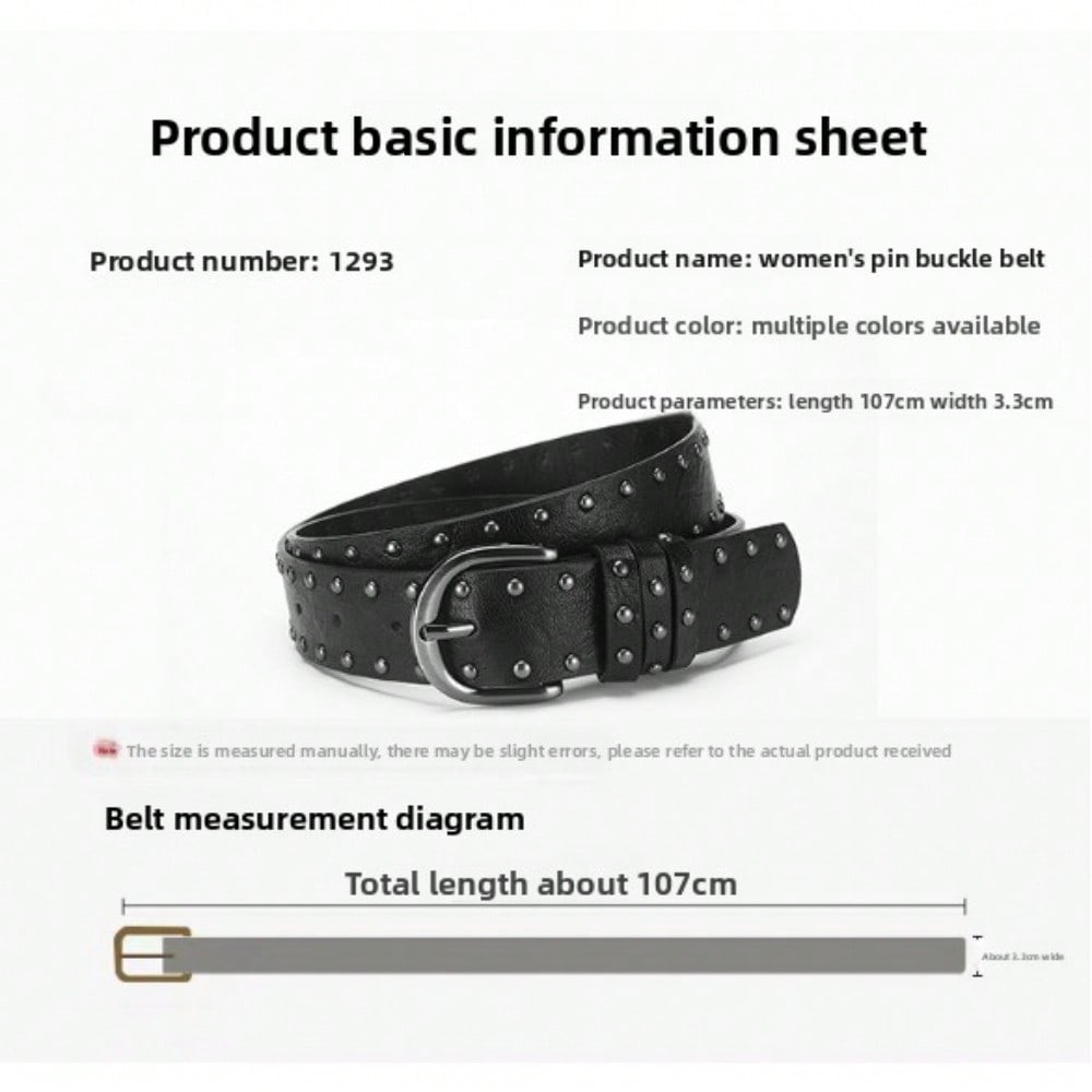 Double row rivet pin buckle women's belt retro punk decorative jeans fashion European and American style black