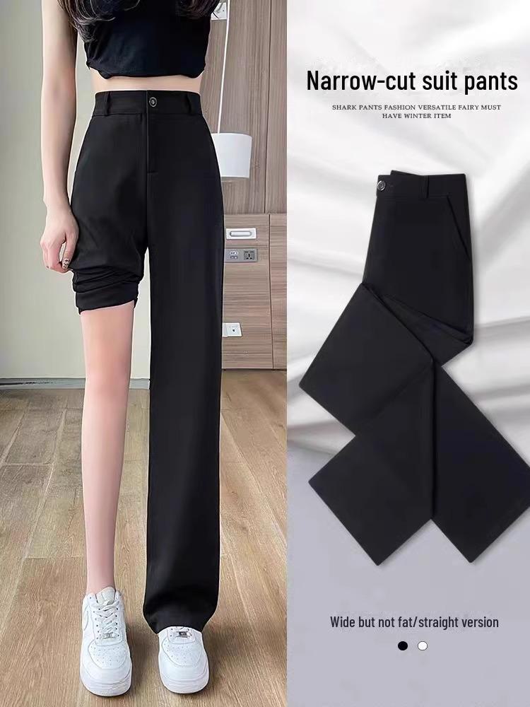 Women's Black High-Waist Wide-Leg Pants - 2024 Spring/Summer Collection: Versatile, Casual, Suit Trousers