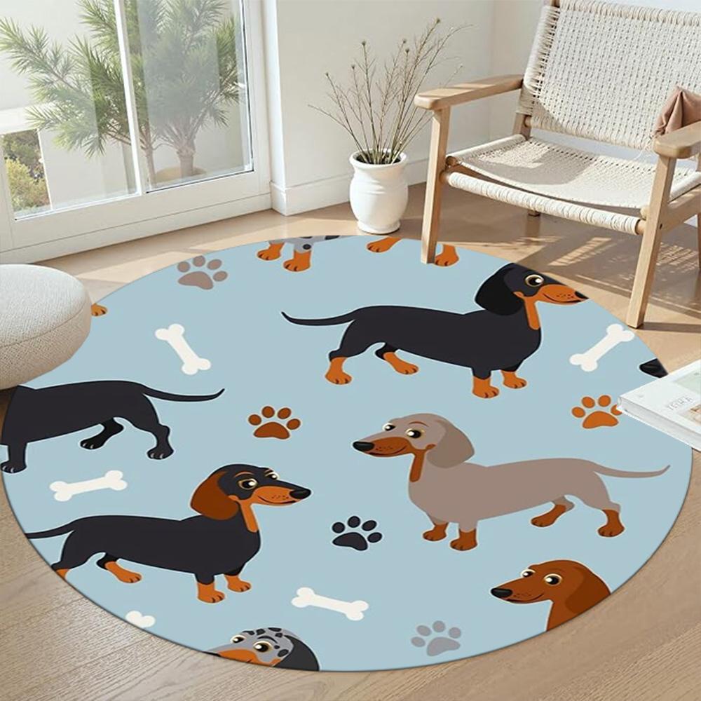Dachshund Round Floor Rug Suitable for Kitchen Playrooms Game Room Study room Antislip Round Carpet Office home decor