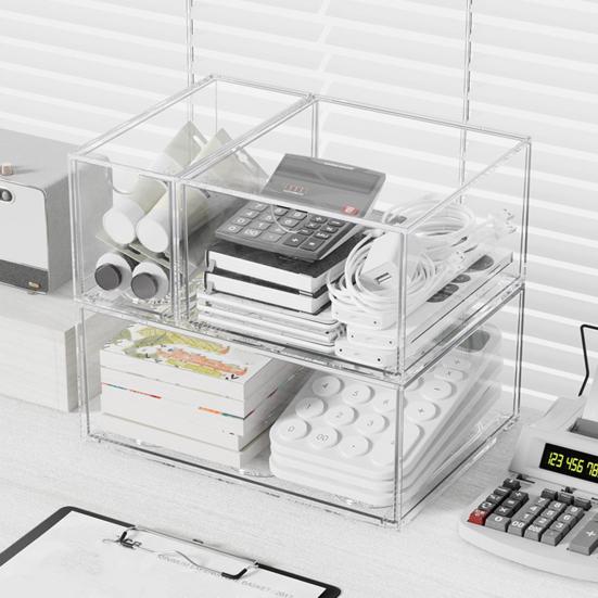 Akrylowe Pudełko do Przechowywania Przezroczysty Organizer z Szufladami Pyłoszczelny Organizer na Kosmetyki Okulary Herbata Kawa Artykuły Biurowe Pojemnik do Przechowywania na Biurko