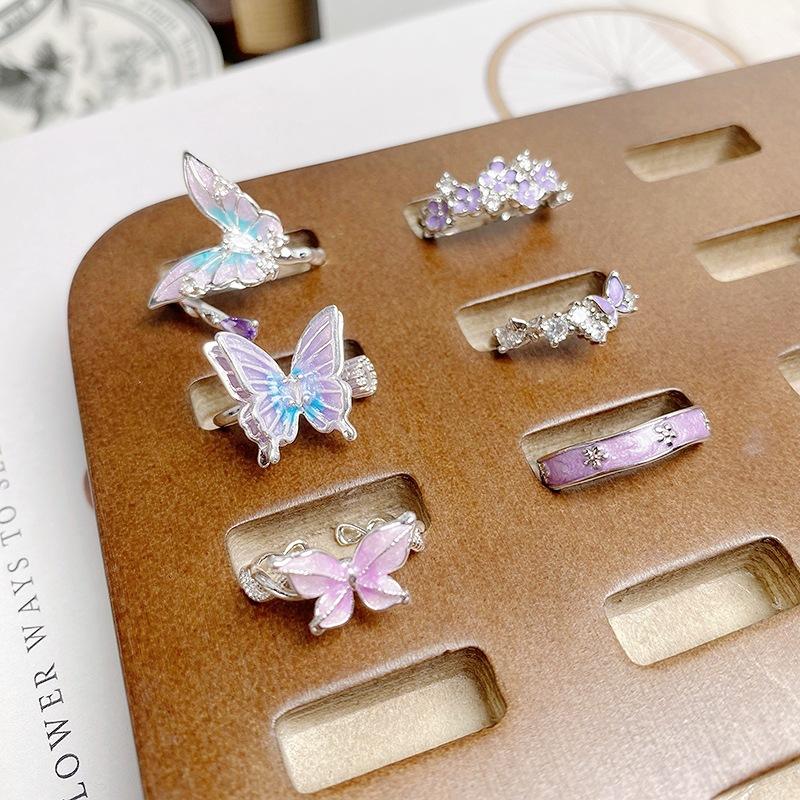 Purple Romantic~ Butterfly Sweet Cool Enamel Dripping Oil Zir*****Pening Ring Exquisite Stacking Temperament Ring Woman