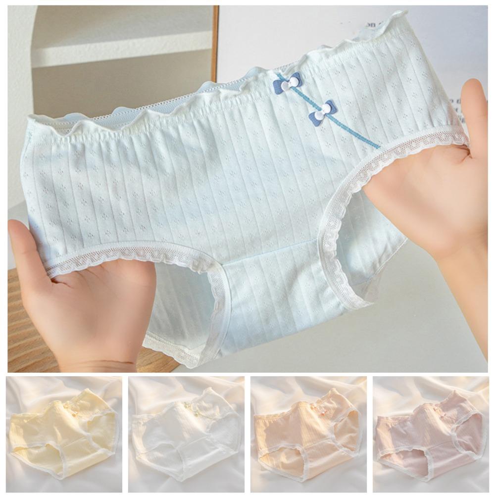 

5PCS Cotton Crotch Sweet Briefs Ruffle Underpants for Women Cute Bowknot Panties Women M-5PCS