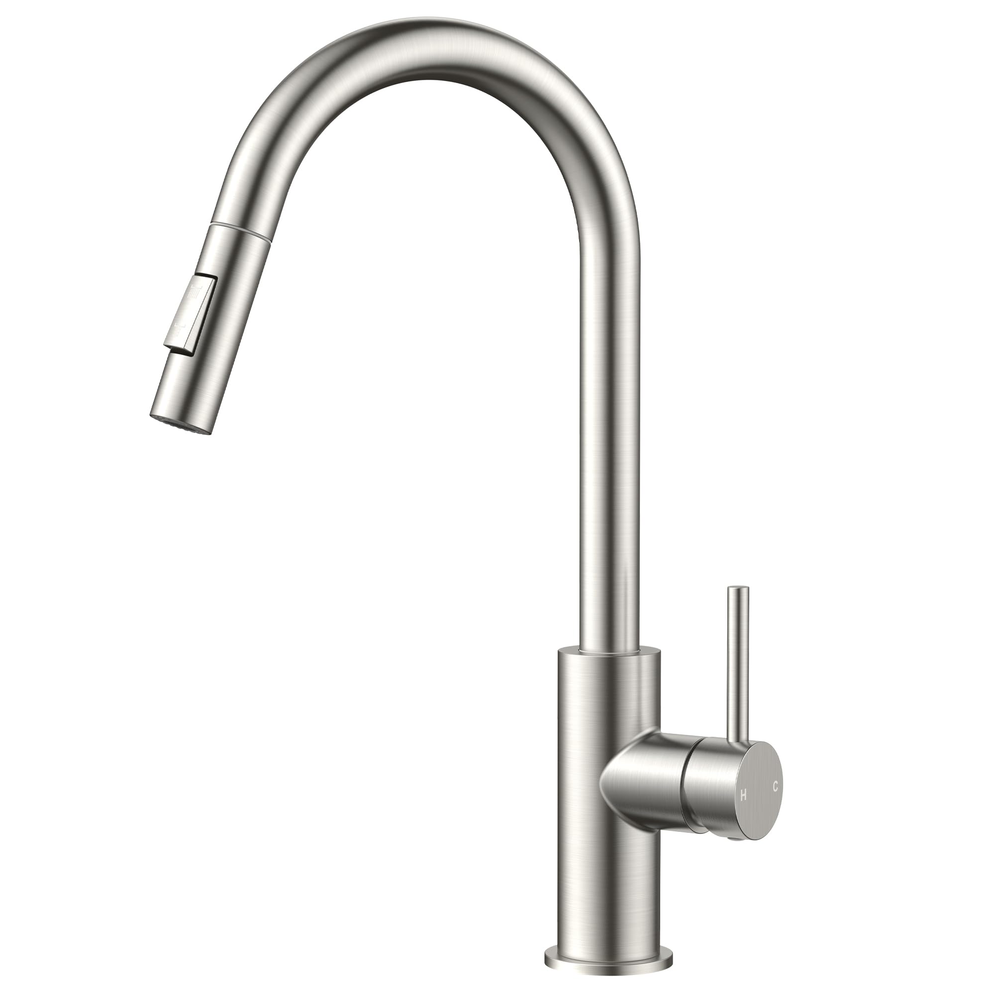 

Brushed Nickel Kitchen Faucet with Pull Down Sprayer, Stainless Steel High Arc Gooseneck Modern Sink Faucet with Ceramic Cartridge, Single Handle