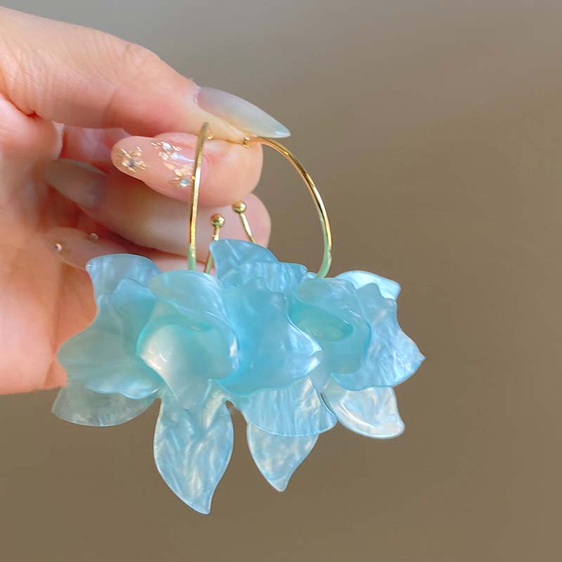 Koreanische Bunte Acryl-Blumenanhänger-Ohrringe für Frauen Mädchen Vintage C-Form Große Blütenblatt-Hängeohrringe Zirkon Geschenke 2025