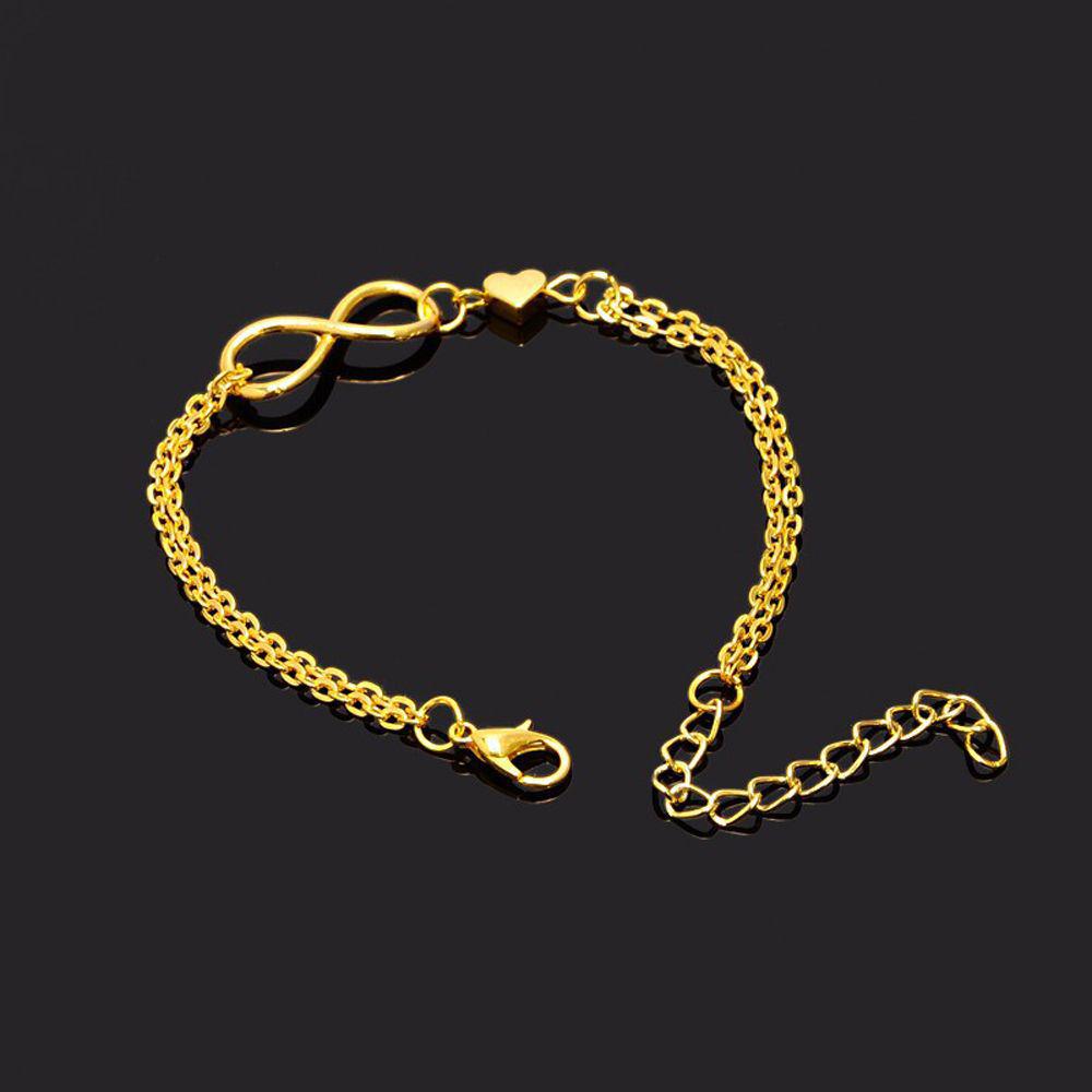 Модный европейско-американский браслет из сплава: Цифра 8 и Персиковое Сердце Комбо золотой