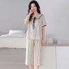 Pajamas women's 11-year new summer cotton short-sleeved cropped pants thin summer large-size loungewear can be worn outside the set