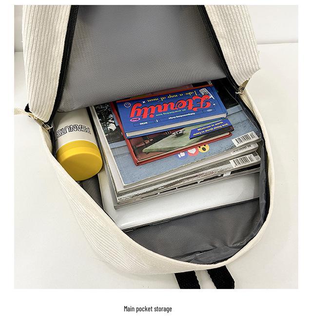 Star Women's Corduroy Backpack - Large Capacity, College Style for Junior & High School Students