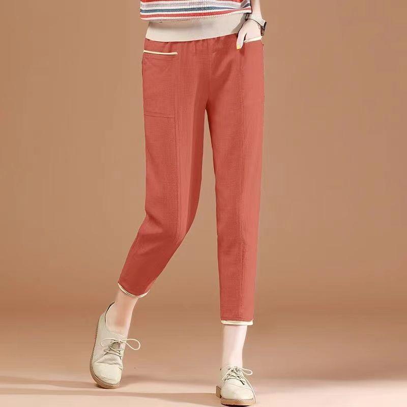 2023 Women's Clothing Comfortable Elastic Waist Straight Simplicity Solid Color Pockets Patchwork Casual Summer Thin New Pants