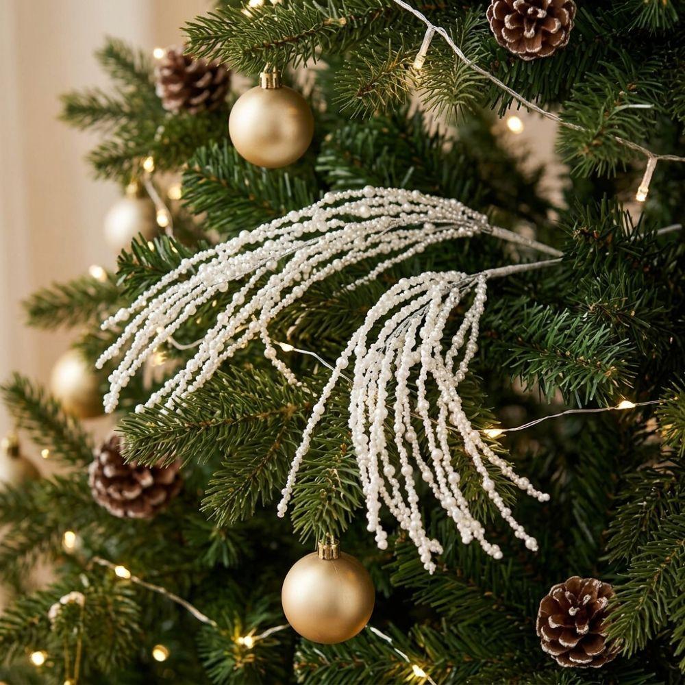Glitter Finish Xmas Tree Beaded Sprig Multi-Beaded Artificial Christmas Spray Christmas Tree Decor