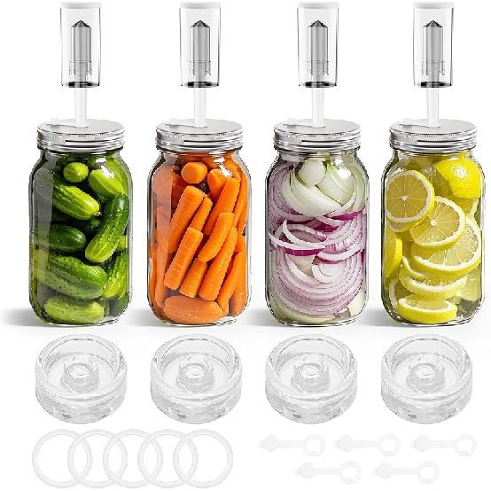 Fermentation Kit for Wide Mouth Mason fermentation Jar,pickling/sauerkraut kit with 4 Glass Fermentation Weights,4 Fermenting Lids,4 airlocks,5 чистый