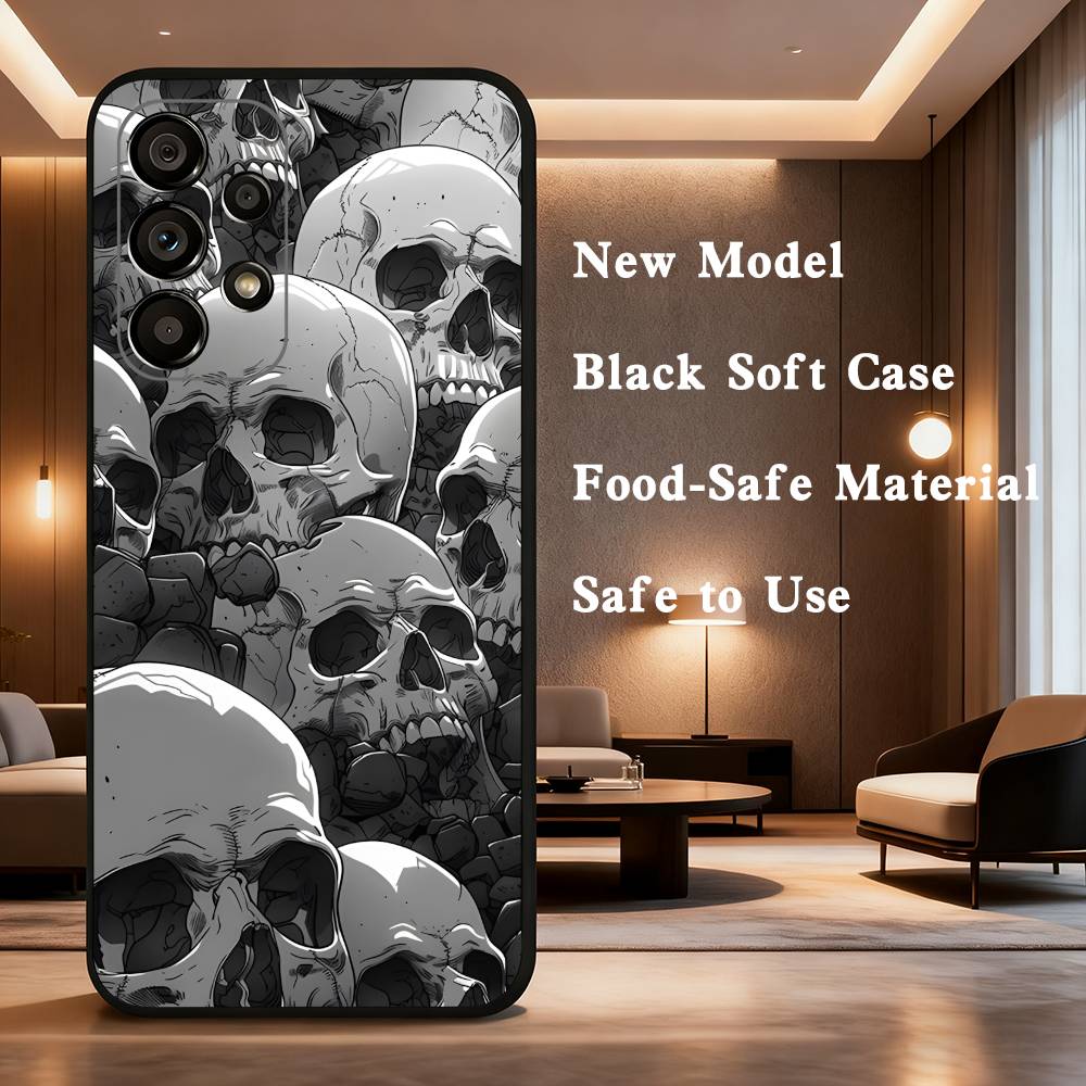 

Spooky Skull Patterns Case For Samsung Galaxy A73,72,41,J7,22,Note,31,8,9,52,71,53,32,Soft Black Silicone Cover SamsungA72