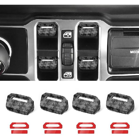 4PCS Upgraded Window Switch Button Cover Compatible with Jeep Wrangler JL JLU 2018-2025 and Gladiator JT     2024 2025 Wrangler 4xe Interior