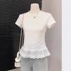 Women's White Lace Patchwork Short Sleeve T-shirt: Gentle and Slimming Spring Style