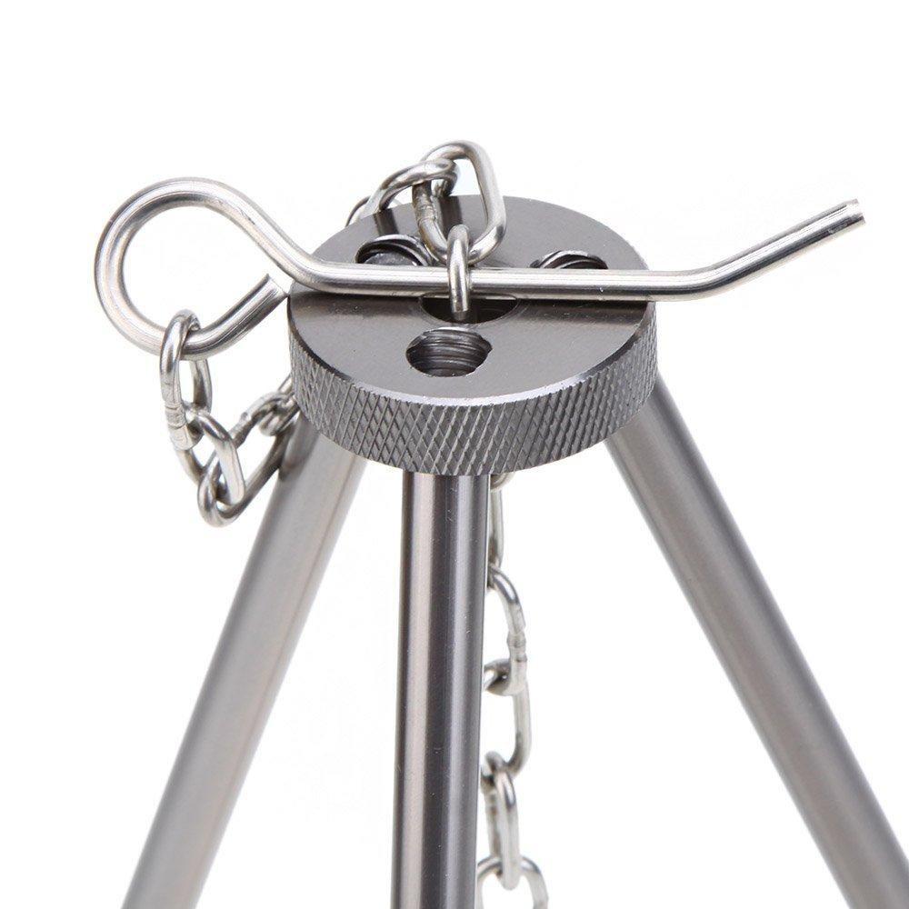 Portable Silver Aluminum Tripod Stand with Combination Stove for Outdoor Camping & Hiking Firewood Fuel Cooking & Grilling