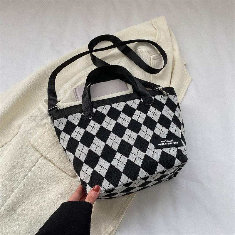 New Large-capacity Rhombus Tote Large Bag Large-capacity Canvas Bag Versatile Casual Fashion Shoulder Handbag