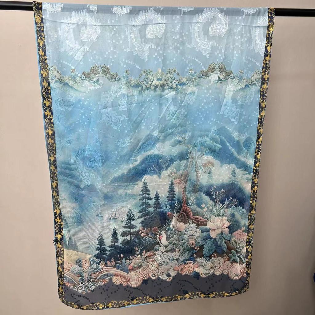 Cut 180 * 70 Double-Sided High-End Long Retro Chinese Style Elegant Silk Scarf Shawl Scarf