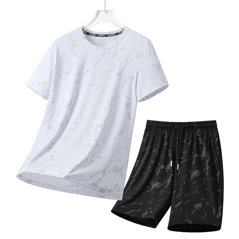 Ice Silk Sports Suit Men s Outdoor Suit Men s Loose Quick Drying Short Suit Men s Running Fitness Suit Quick Drying Two-piece Set 8XL