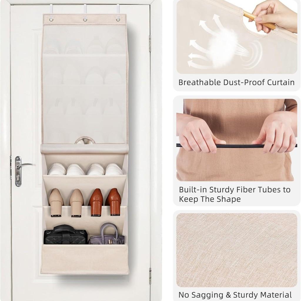 Modern Basic 7 Layer Wall Mount Shoe Organizer Bag With Dustproof Multipurpose Storage For Bedroom