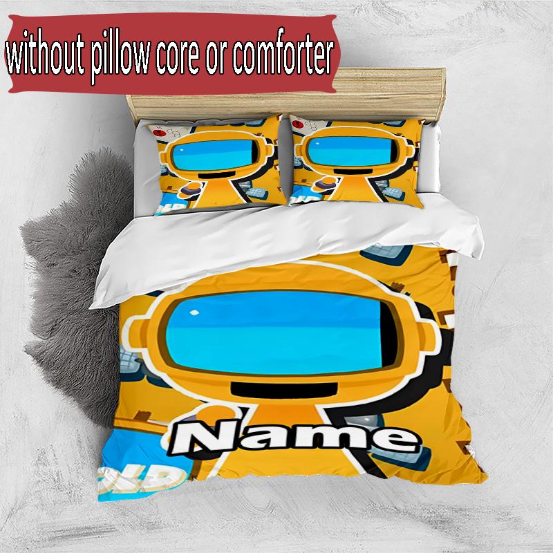 3pcs Duvet Cover Set (1*Duvet Cover + 2*Pillowcase, Without Core), Custom Name Cosmic Bot Crew Pattern Bedding Set, Home Bedroom Decor Gift