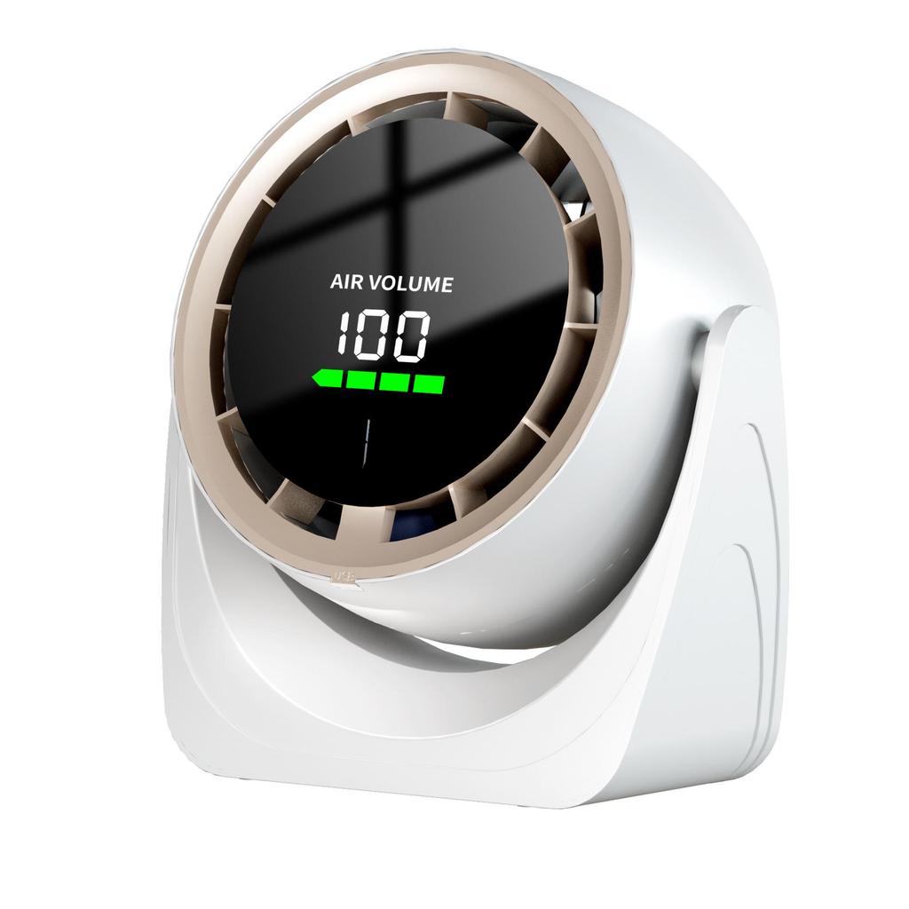 Compact USB Charging Desktop Fan with Digital Display and Wall-Mount Option