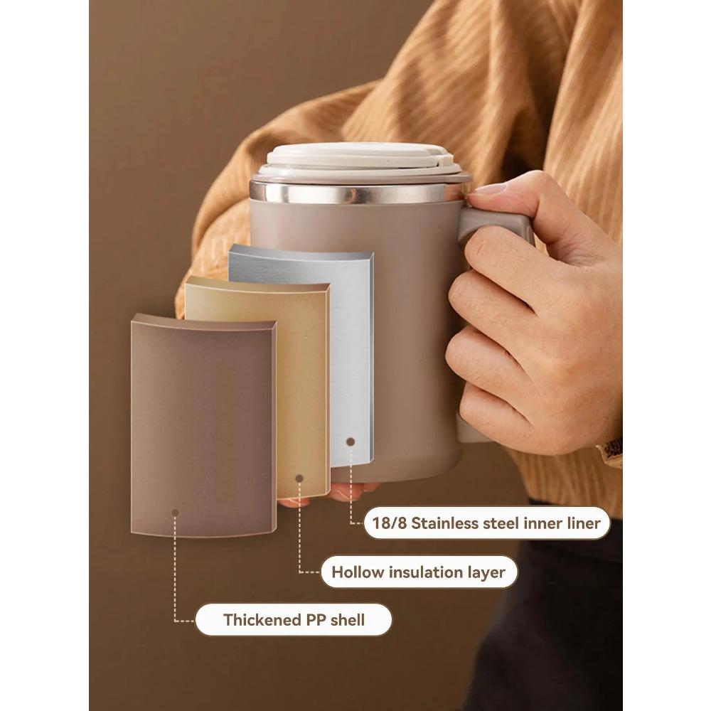WORTHBUY 480ml 304 Stainless Steel Coffee Mug With Lid&Spoon&Straw,Insulated Coffee Cup For Student Adult Office Drinking Cup