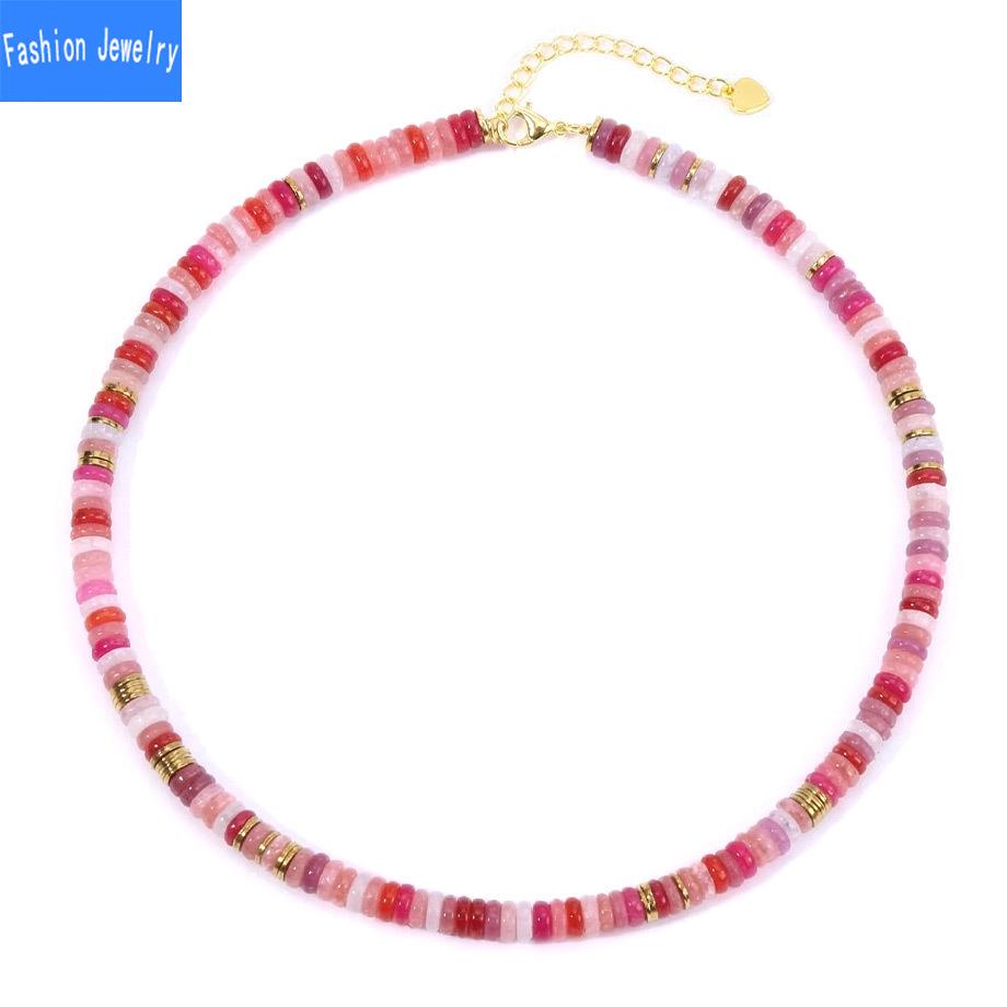 Dopamine Colored Natural Stone Abacus Bead Necklace Women's Fashionable and Versatile Collarbone Necklace