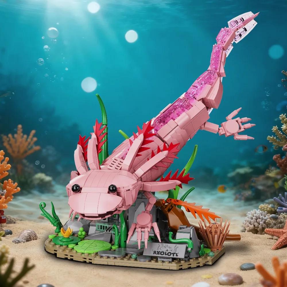 998 Teile Kreatives Wassertier Amphibien Axolotl Modell Bausteine Salamander Konstruktionssteine Spielzeug Geschenk für Kinder Erwachsene