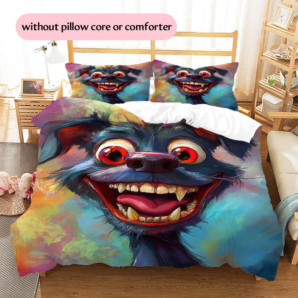 Colorful dog Pattern Bedding Quilt Set Quilt Cover Pillowcase Home Decoration Gift (1 * duvet cover + 2 * pillowcase, without core)