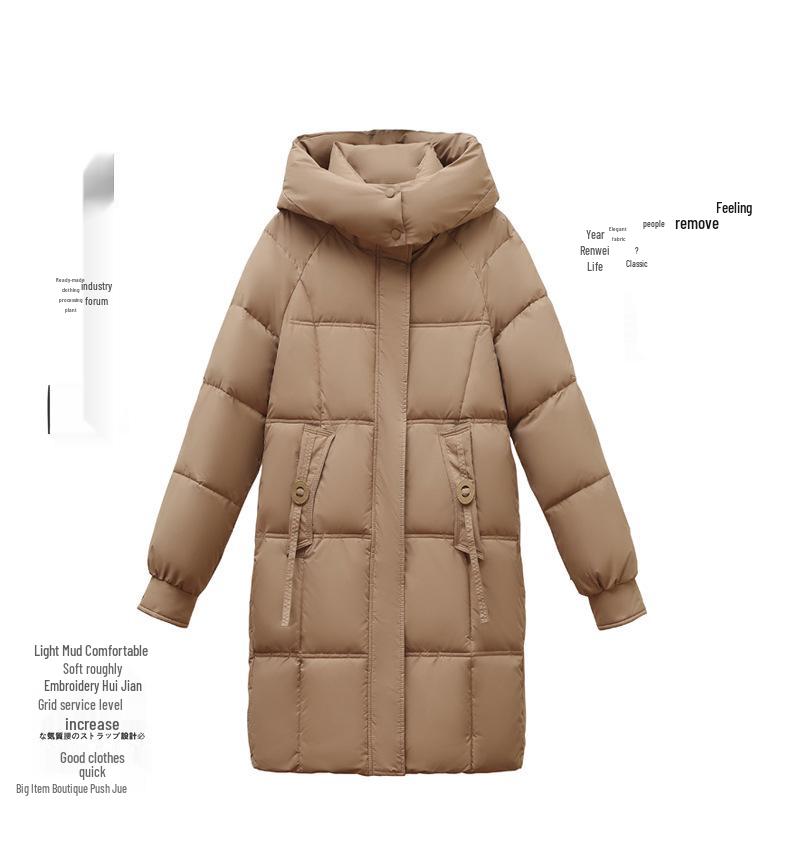 2024 Women's Winter Mid-Length Korean-Style Down Jacket with Detachable Hood