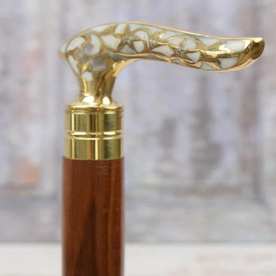 93,98 cm Laska Drewniana i Mosiężna Złota i Biała Laska Mosiężna Laska Prezent dla Dziadka, Ojca