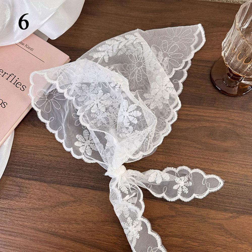 Retro Floral Lace Embroidered Triangle Headscarf Fashion Bandanas Neck Scarf White Woven Floral Hair Scarf Headband Neck Scarf