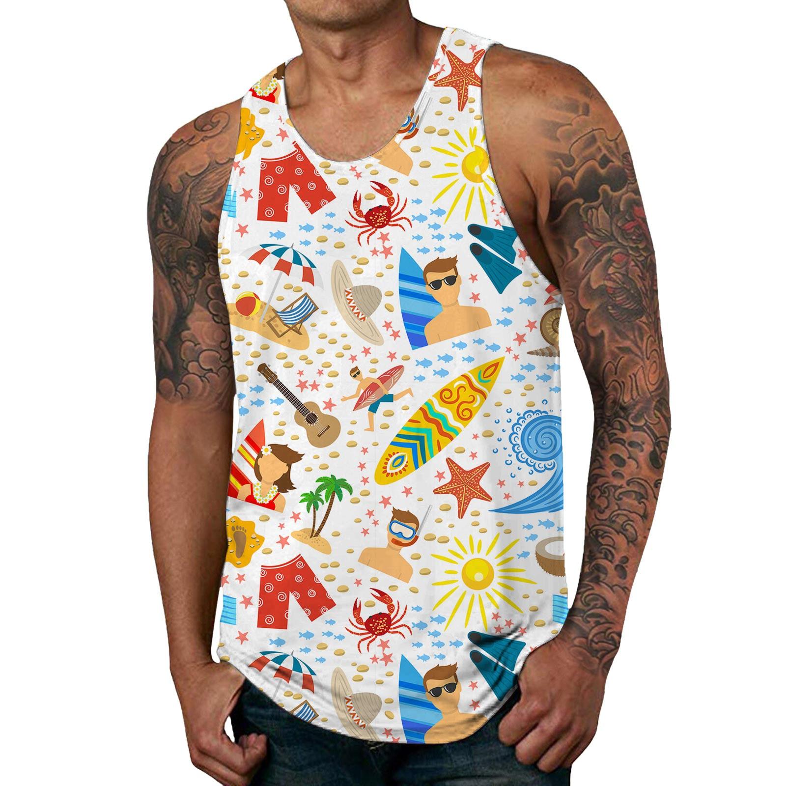

Мужская повседневная модная летняя пляжная майка без рукавов с круглым вырезом и принтом XL белый