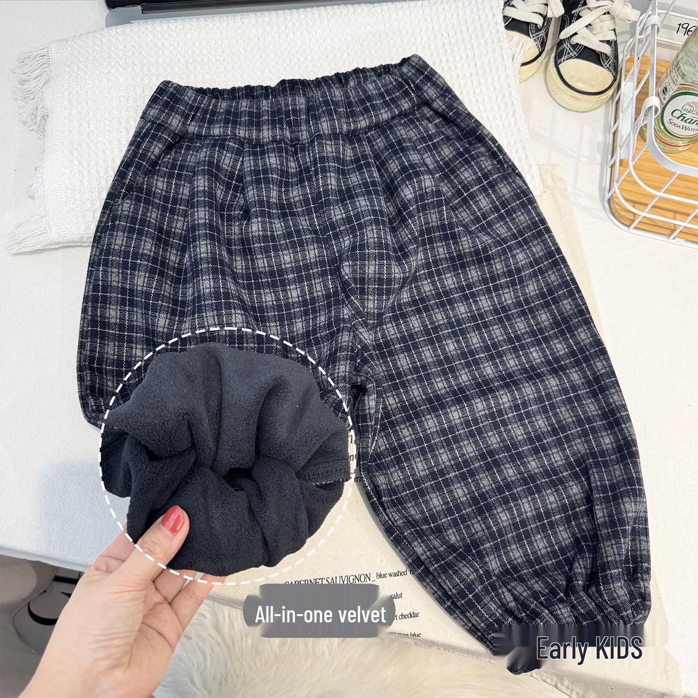 

Boys Trendy Plaid Velvet Winter Pants - 2025 Style 110 cm