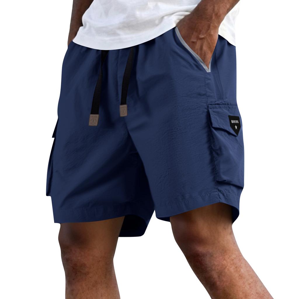 Men's Summer Quick Dry Cargo Shorts Multi Pocket Outdoor Fitness Running Shorts with Elastic Waistband and Adjustable Drawstring for Active Use