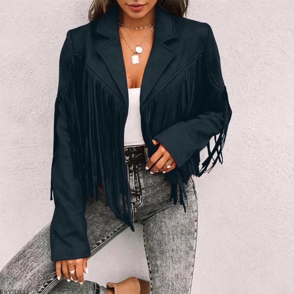 Giacca Casual da Donna a Vestibilità Larga con Manica Lunga Colorata e Revers con Nappe