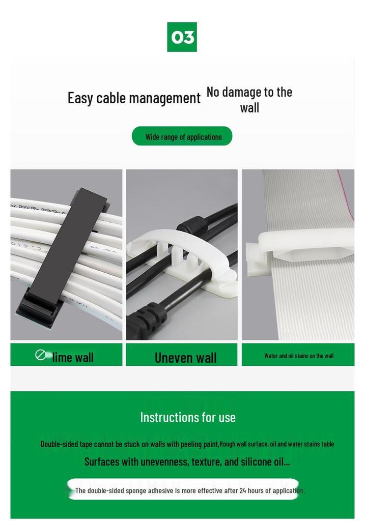Adhesive Cable Clips - Wire Tie Holders, Flat Cable Buckle Organizers, Black and White
