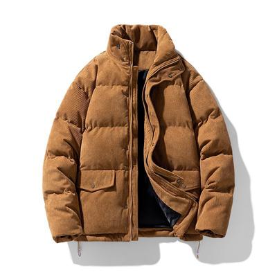 Autumn and Winter Plus Size Men's Padded Thickened Warm Windproof Cold Jacket Corduroy Collar Casual Loose Zip Outerwear