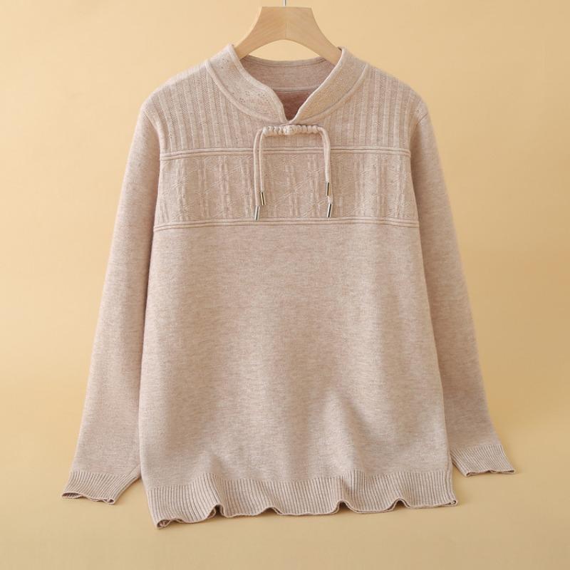 

Mom s autumn and winter plush thickened sweater, new top, warm middle-aged and old women s winter knitted bottoming shirt XL бежевый