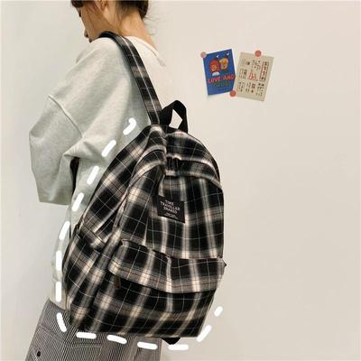 Women's Plaid Pattern School Bag Canvas Softback Campus Style Rucksack Travel Bagpack Students Backpack  for Men and Women
