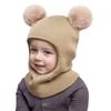 1 ks dětská integrovaná čepice a šála se dvěma pompony Roztomilá kukla Čepice pro chlapce a dívky Podzim Zima Vlněná čepice s pomponem