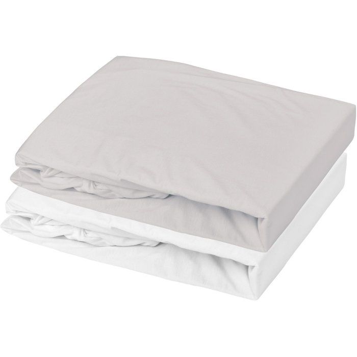 Set of 2 Fitted Sheets - MY LITTLE SLEEP - 100% Cotton Jersey - 70 X 140 Cm - White and Mouse Grey