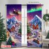 2pcs 2D flat printing Christmas Window Curtains Santa Claus and the reindeer sleigh Machine Washable Fabric Without Electricity