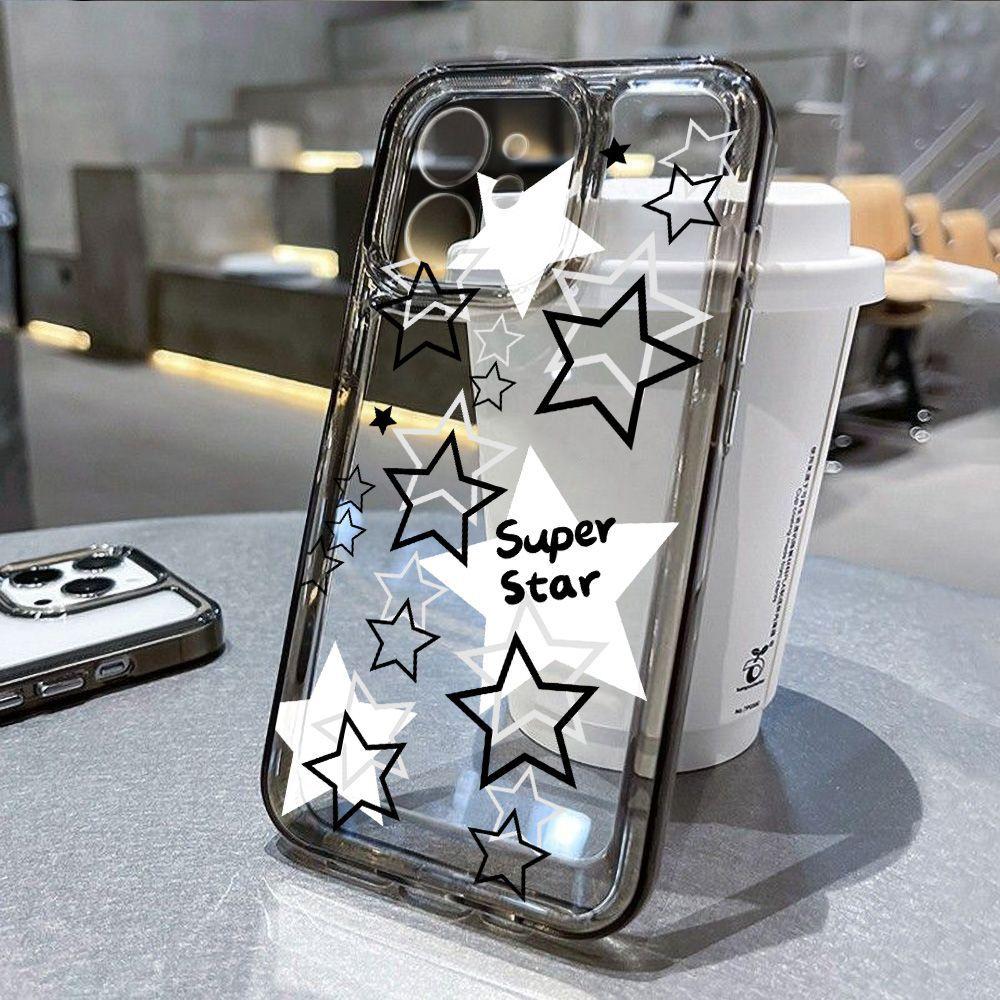 Black and White Hollow Stars for iPhone17promax Space Phone Case 16 Apple 13 All-inclusive 15 Transparent Xs