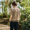 CHALLENGER Men'S Woven Detail Blouson Collared Short Sleeve T-Shirt Beige